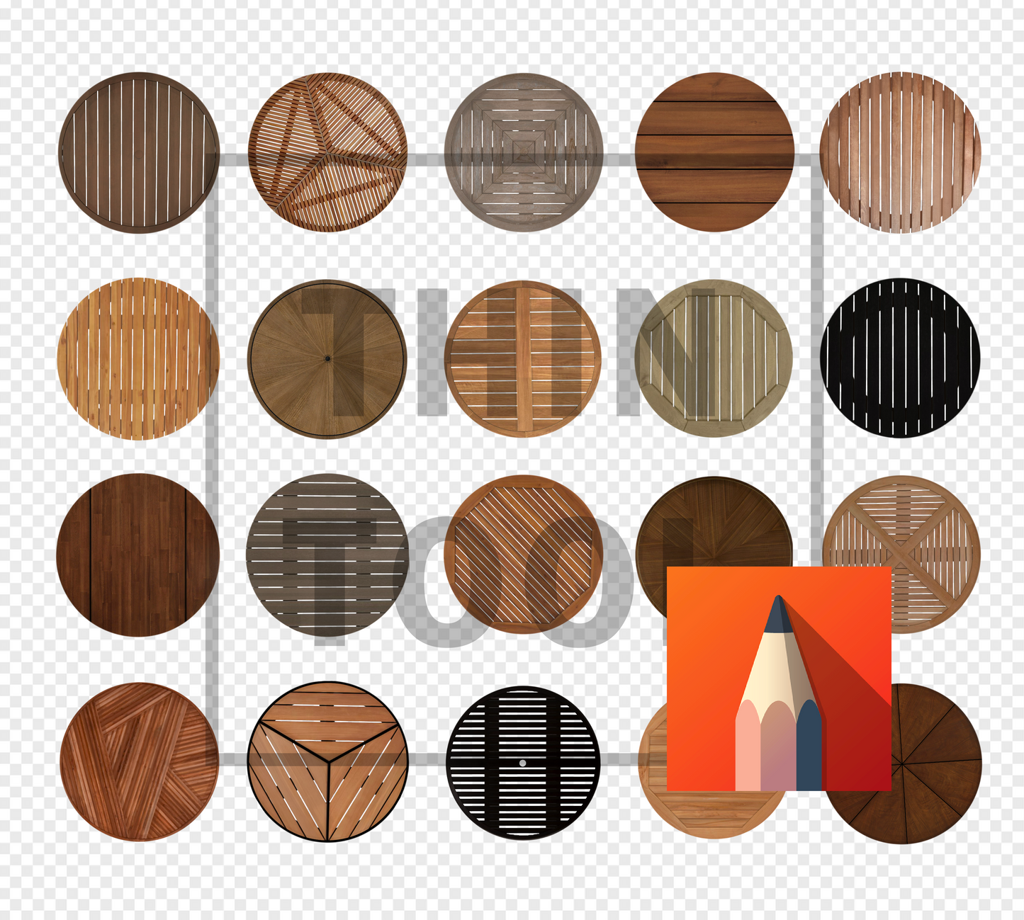 Round wooden tables