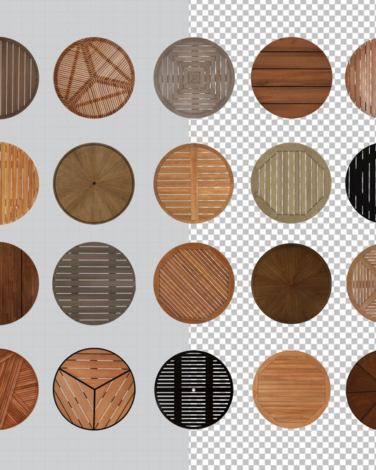 Round wooden tables